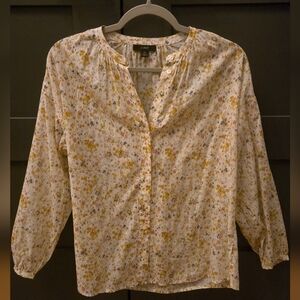 J. Crew Cream 3/4 Sleeve Blouse with Mandarin Collar